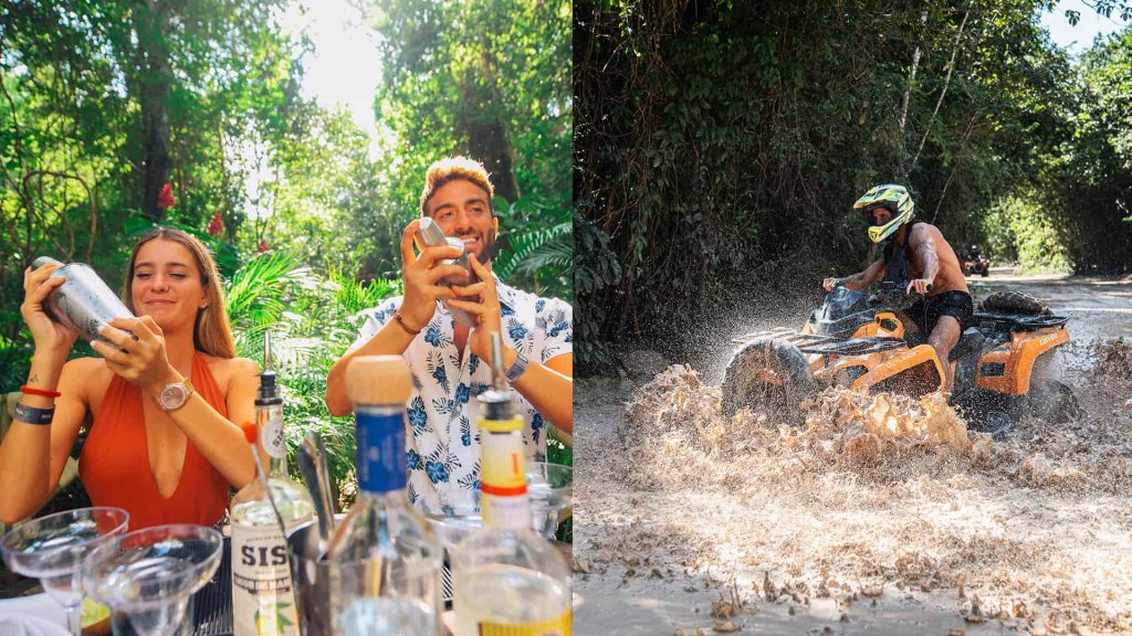 couple shaking drinks and ATV